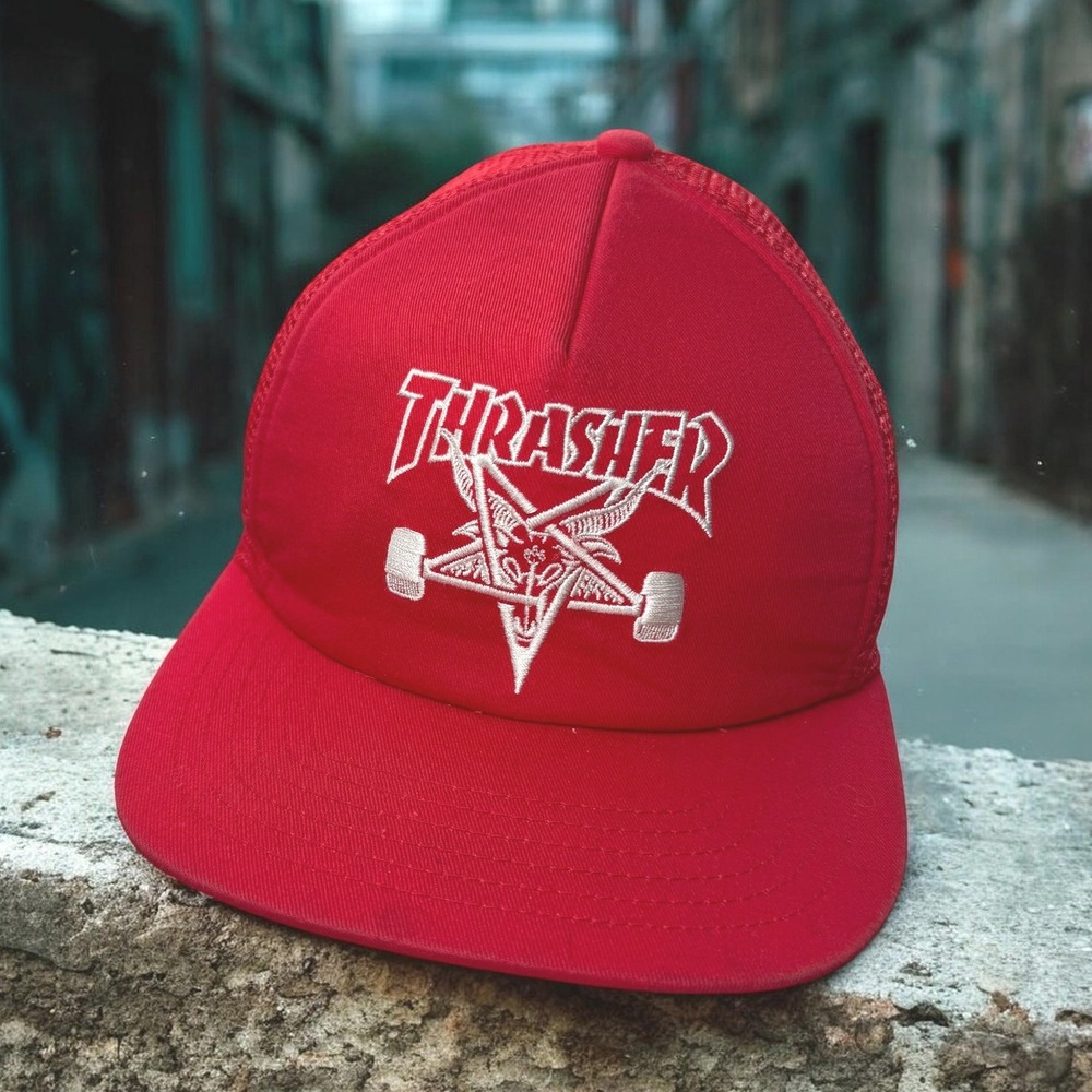 Thrasher Skate Goat Hat Mens OS Red Mesh Snapback Trucker Skateboarding‎ Cap